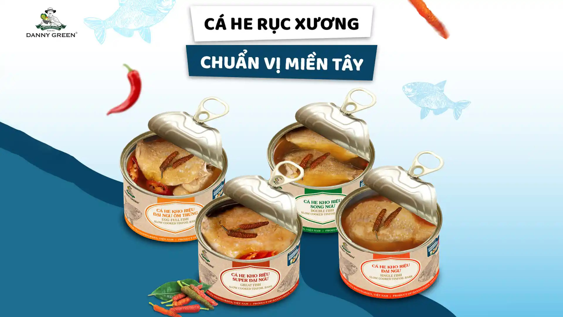 4 dòng sản phẩm Cá He Kho Riệu DannyGreen