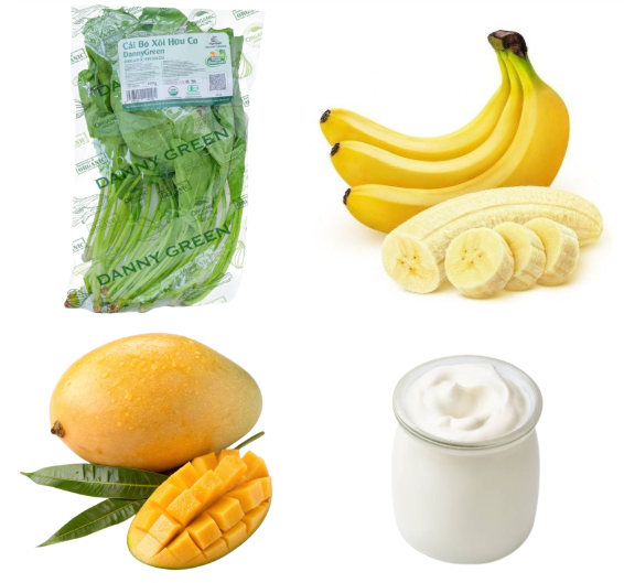 Nguyên liệu làm Smoothie xoài chuối Cải Bó Xôi Hữu Cơ