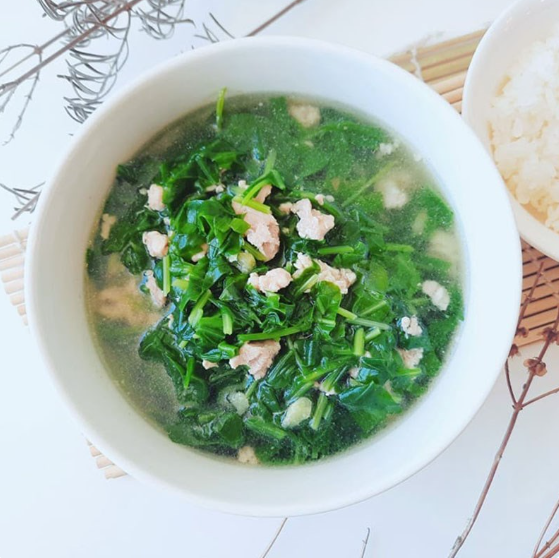 Canh Cải Bó Xôi Hữu Cơ nấu thịt gà băm