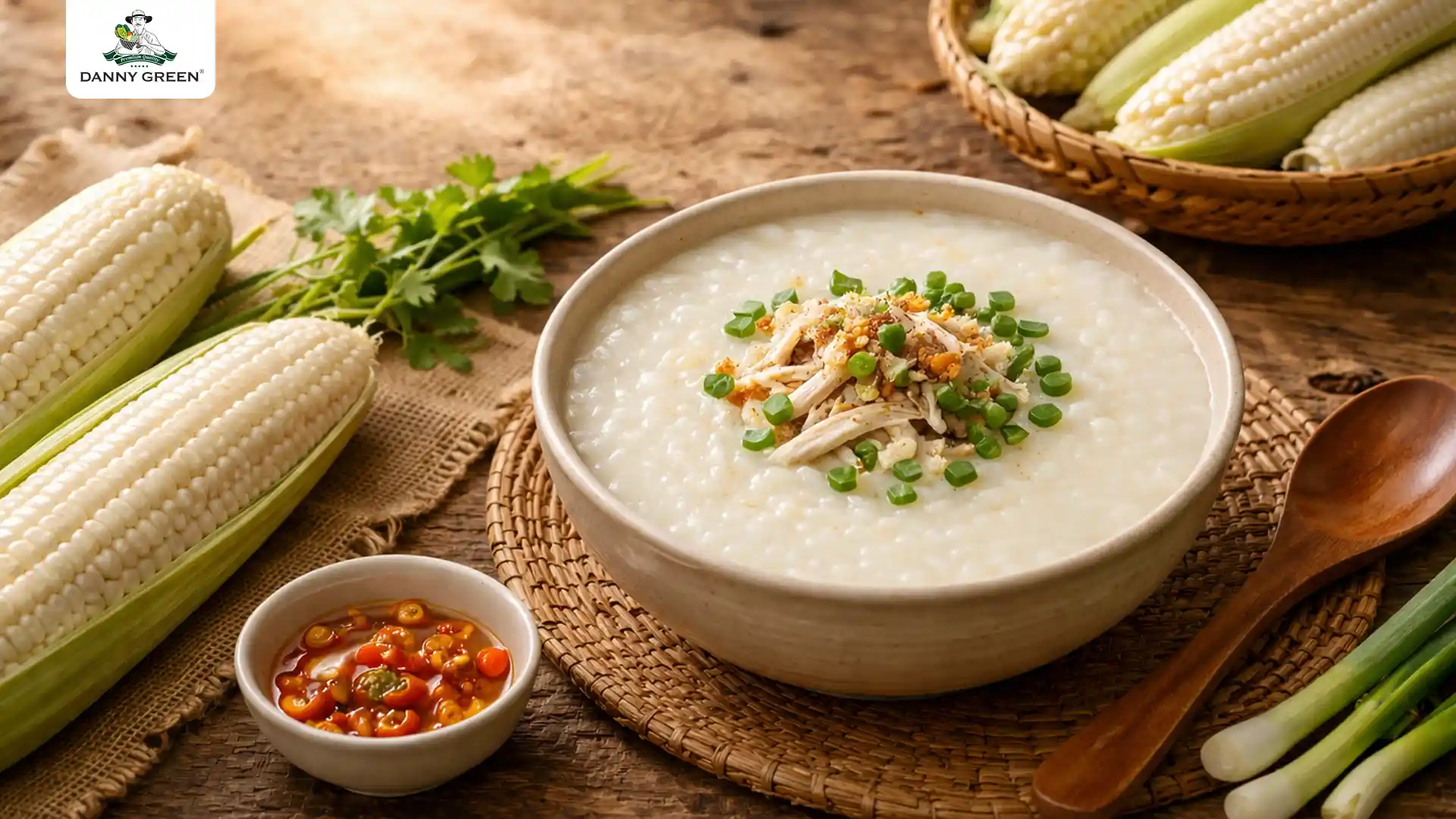 Cháo Bắp từ bắp nếp có độ dẻo, dính, ngọt thanh đặc trưng